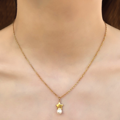 Collar Dorado Estrella Perla  Acero Inoxidable  3L3