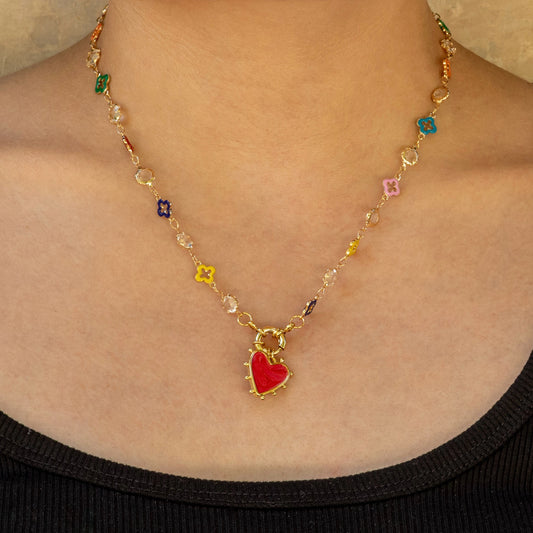 Collar Trébol de Corazón Colores Chapa de Oro 2xx1