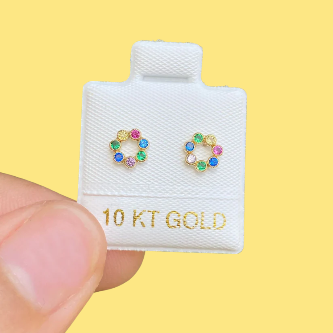 Broqueles Oro 10K Rueda Colores Az344