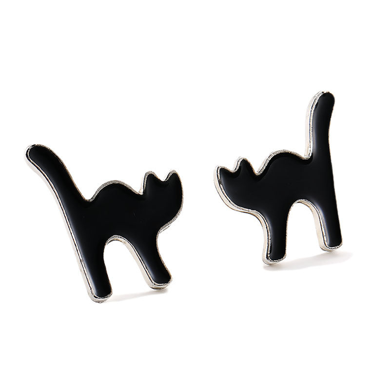 Aretes Plateado Gato Negro