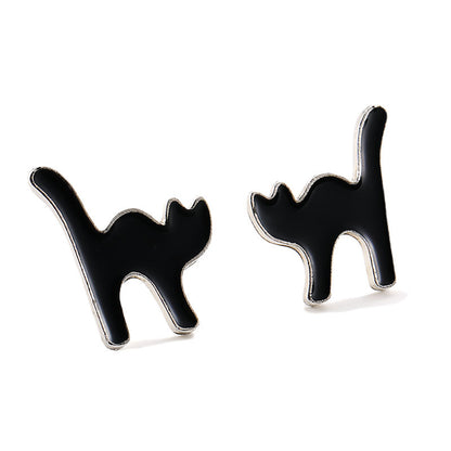 Aretes Plateado Gato Negro