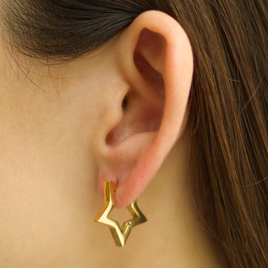 Aretes Arracada Estrella Dorada Acero Inoxidable 2T5