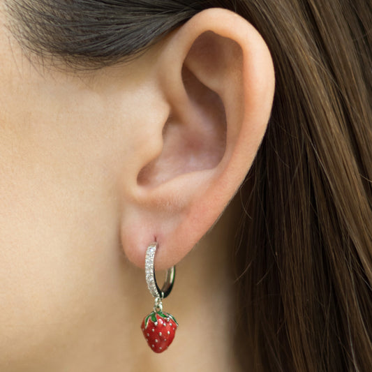 Aretes Arracada Plateada Fresa Chapa de Oro 1U8