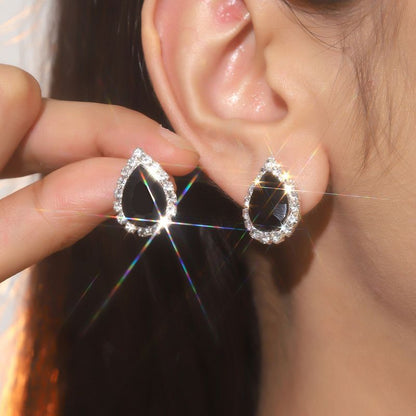 Aretes Zirconia Negra Brillante Chapa de Oro 1Q7