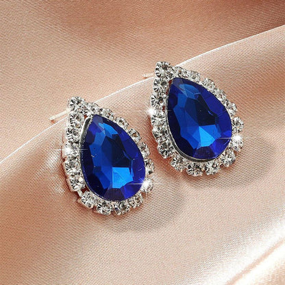 Aretes Zirconia Azul Chapa de Oro 1x7