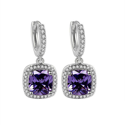 Aretes Arracada Zirconia de Colores Chapa de Oro