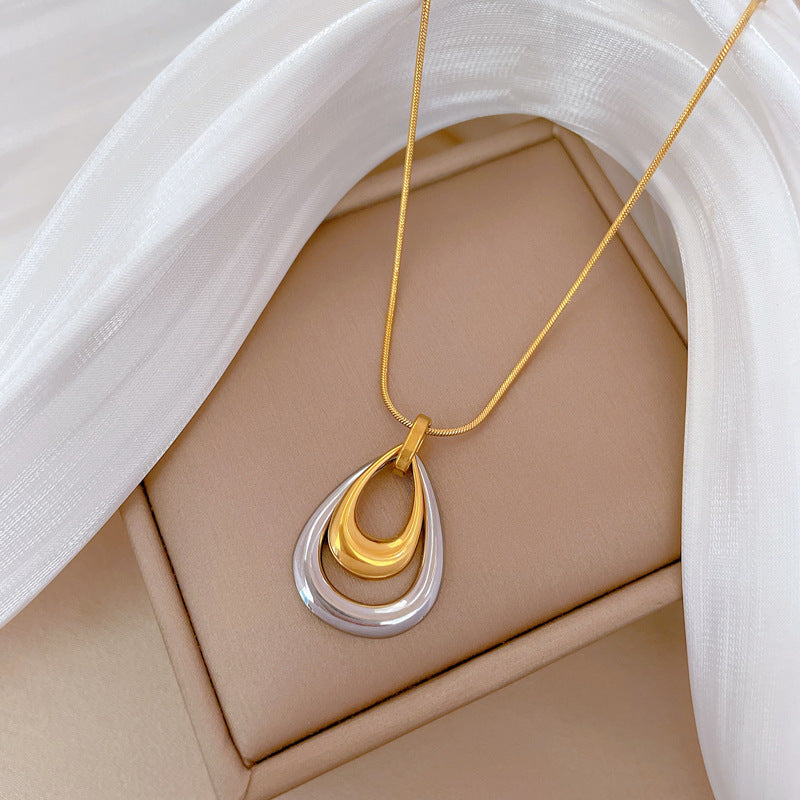 Collar Oro-Plata Gota Hueca Acero Inoxidable 2P1