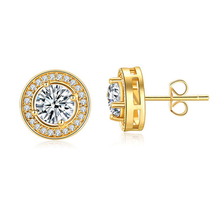 Aretes Dorados Redondos Zirconia Blanca Chapa de Oro 1P3