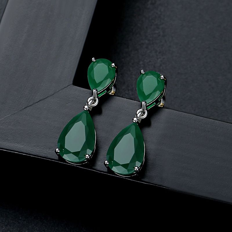 Aretes Doble Gota Zirconia Verde Chapa de Oro 1E6