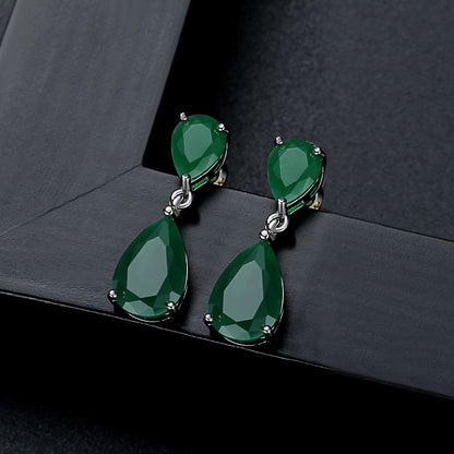 Aretes Doble Gota Zirconia Verde Chapa de Oro 1E6