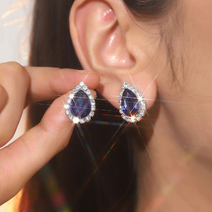 Aretes Zirconia Azul Fuerte Brillante Chapa de Oro 1o6