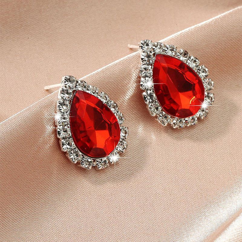 Aretes Zirconia Roja Brillante Chapa de Oro 1t7