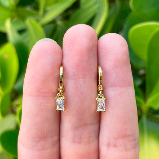 Aretes Arracada Zirconia Blanca Chapa de Oro Az345