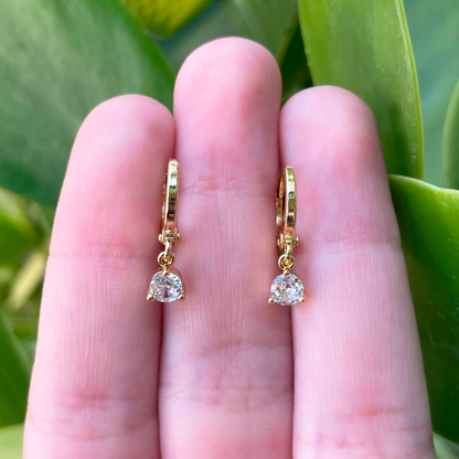 Aretes Arracada Zirconia Blanca Chapa de Oro R718