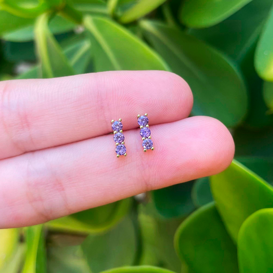 Aretes Barra Zirconias Lilas Chapa de Oro Az382
