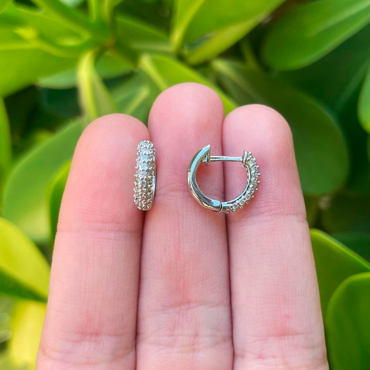 Aretes Arracada Plateada con Zirconias Chapa de Oro Az120