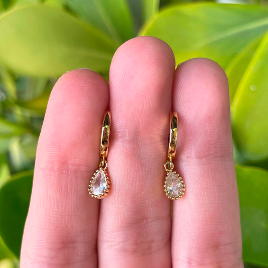 Aretes Arracada Zirconia Blanca Chapa de Oro Az158