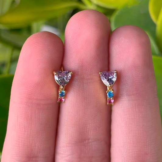 Aretes Arracada Zirconia Corazón Chapa de Oro Az444