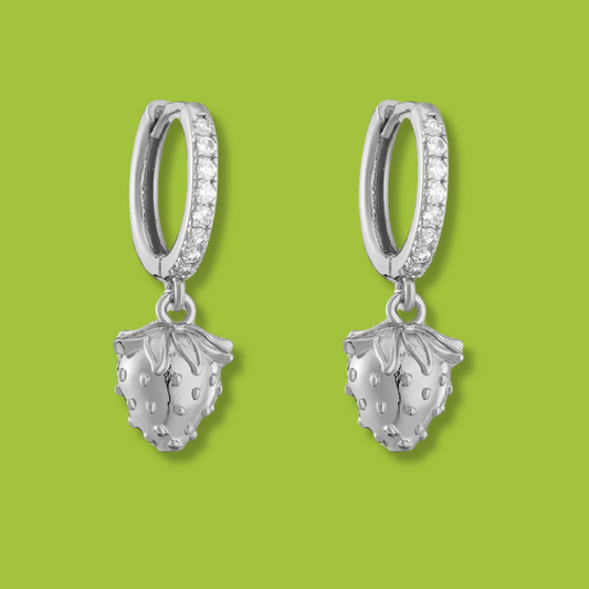 Aretes Arracada Fresa Plateada Chapa de Oro 2G6