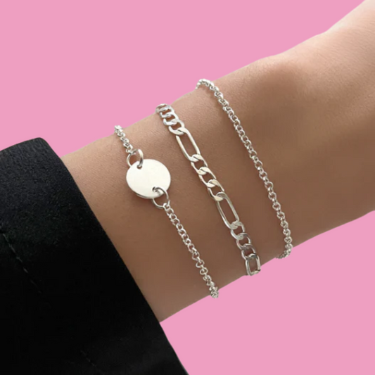 Set 3 Pulseras Color Plata Blanca 2i1