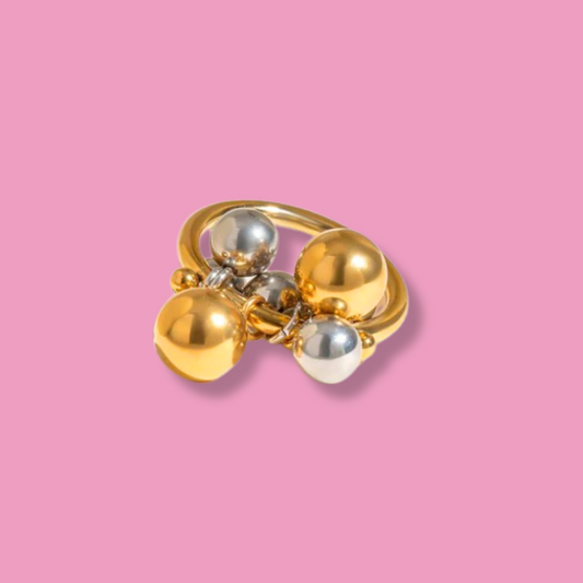 Anillo Oro-Plata Bolitas Acero Inoxidable 1i4