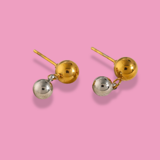 Aretes Bolita Oro-Plata Acero Inoxidable C663