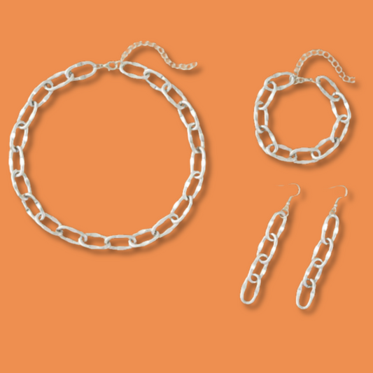 Set Collar Pulsera Aretes Cadena Plateado 4E21