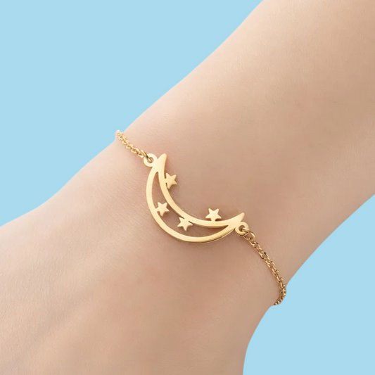 Pulsera Dorada Luna y Estrellas Acero Inoxidable 1B1