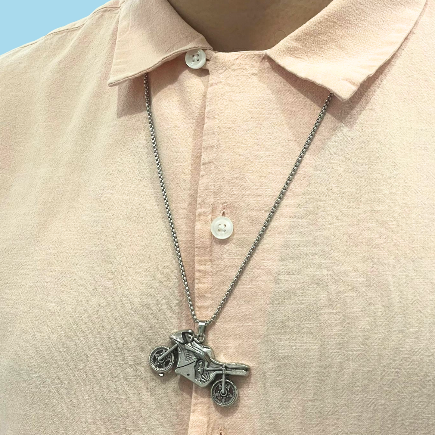 Collar Moto Plateada Acero Inoxidable Hombre 1Z2