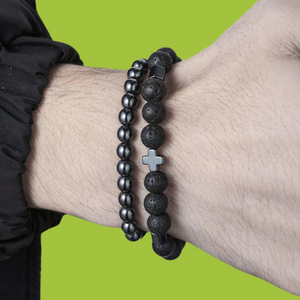 Pulseras Bolitas Cruz Hombre 2pz  1X7