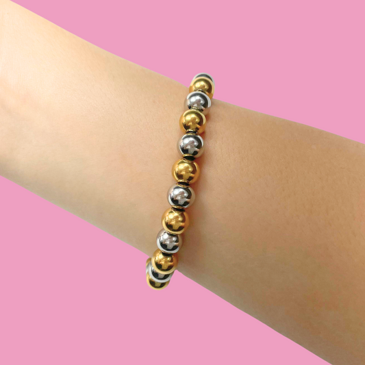 Pulsera Cuentas Esféricas Oro-Plata   2T4