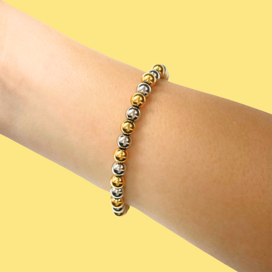 Pulsera Cuentas Esféricas Oro-Plata   2A1
