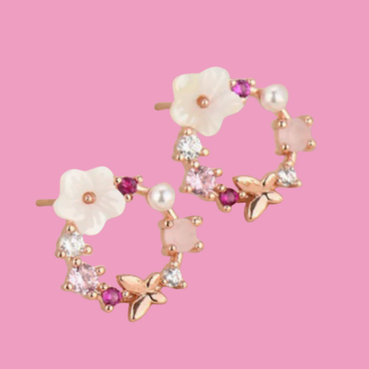 Aretes Mini Aro Flor Oro Rosa Chapa de Oro  R29