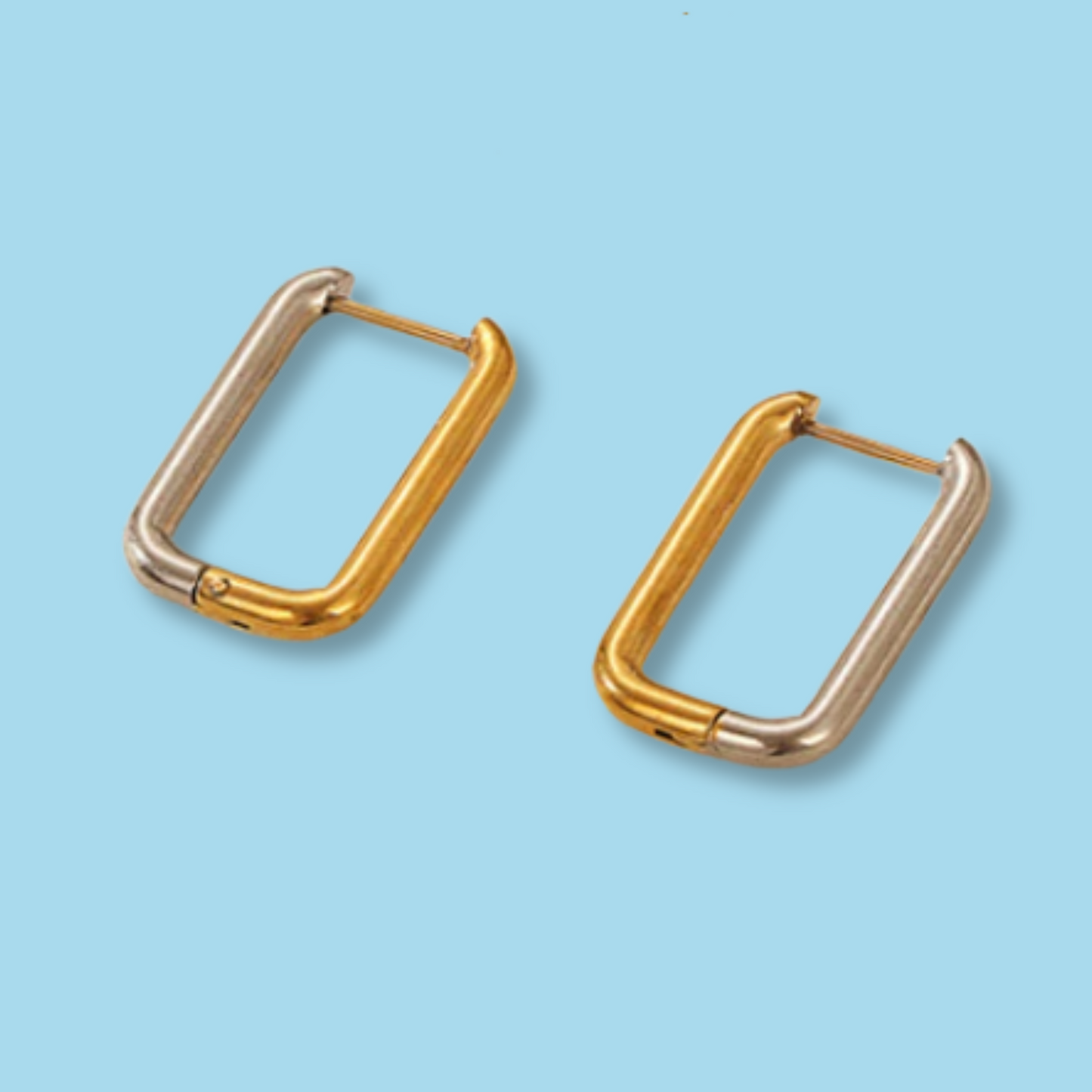 Aretes Rectángulo Oro-Plata  Acero Inoxidable 1Q4