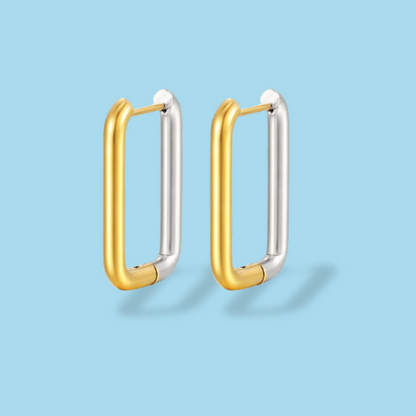 Aretes Rectángulo Oro-Plata  Acero Inoxidable 1Q4