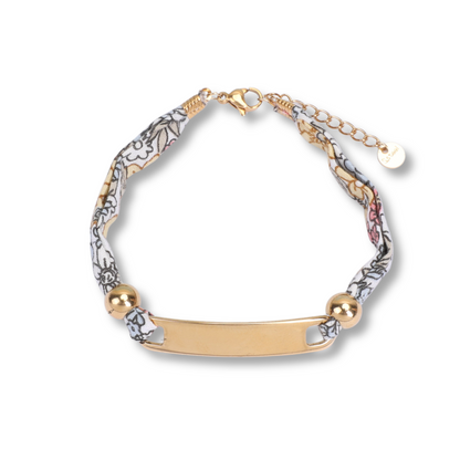 Pulsera Tela y Placa Dorada Acero Inoxidable 1N3