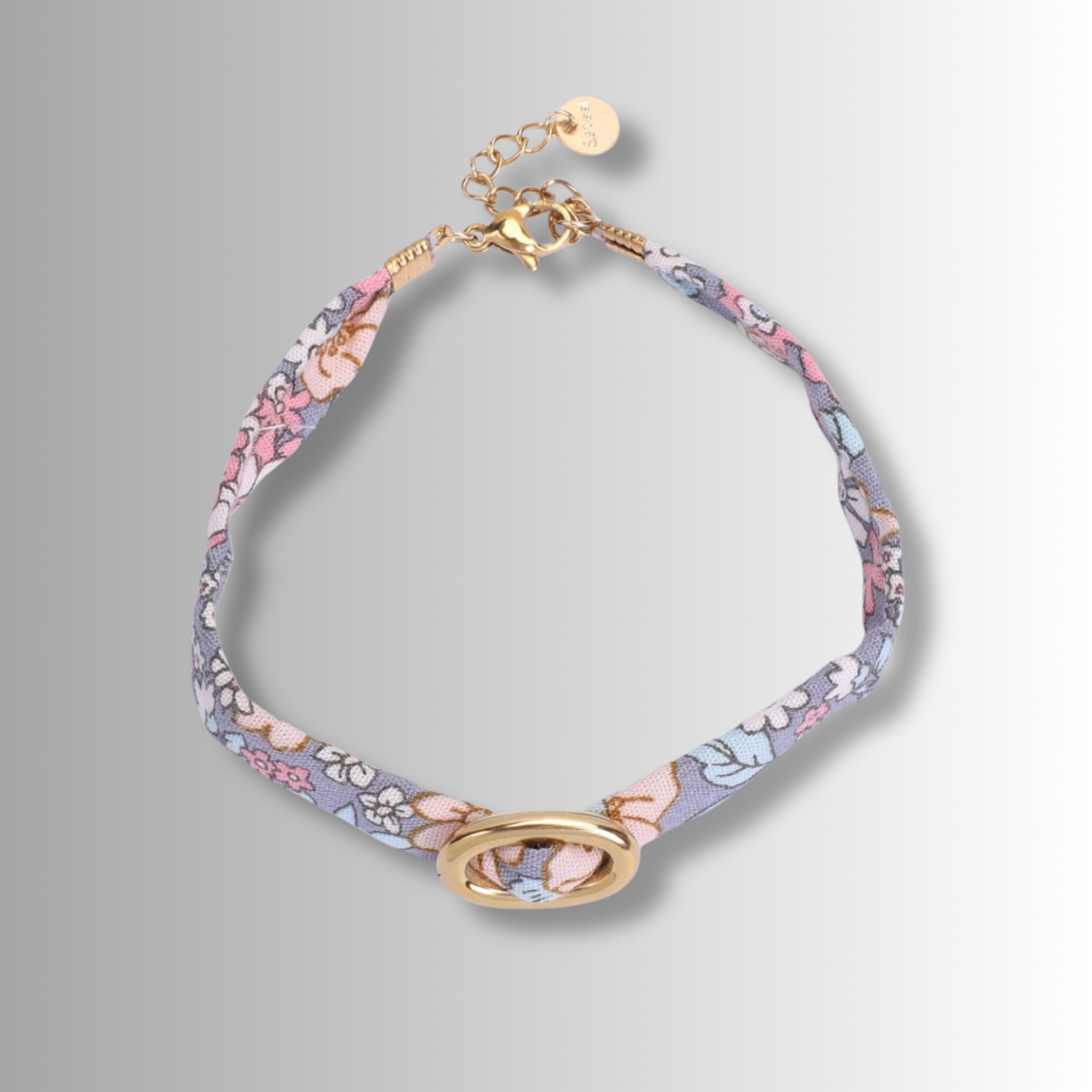 Pulsera Tela Broche Oval Dorado Acero Inoxidable 2i5