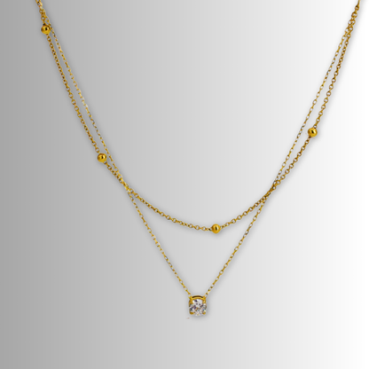Collar Doble Bolitas y Zirconia Acero Inoxidable 1A1