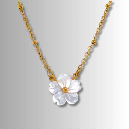 Collar Flor Concha Blanca Acero Inoxidable