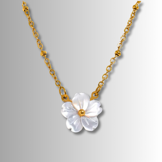 Collar Flor Concha Blanca Acero Inoxidable