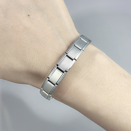 Pulsera Italiana Plateada 9mm Acero Inoxidable  1T3