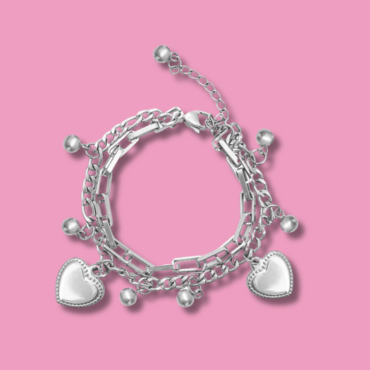 Pulsera Corazones Plateada Acero Inoxidable 1t7