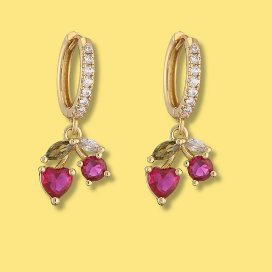 Aretes Arracada Dorada Cerezas Chapa de Oro 2Q1