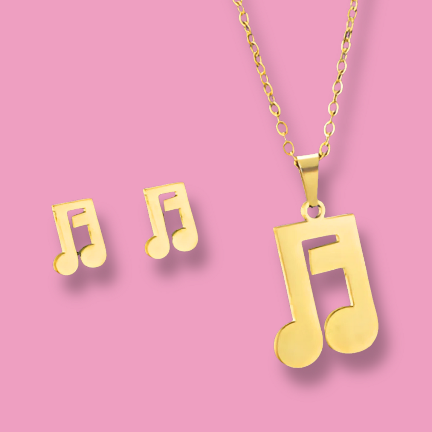 Aretes y Collar Dorado  Musical  Acero Inoxidable 1M4