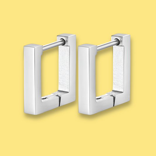 Aretes Arracada Cuadro Plateado Acero Inoxidable 1J2