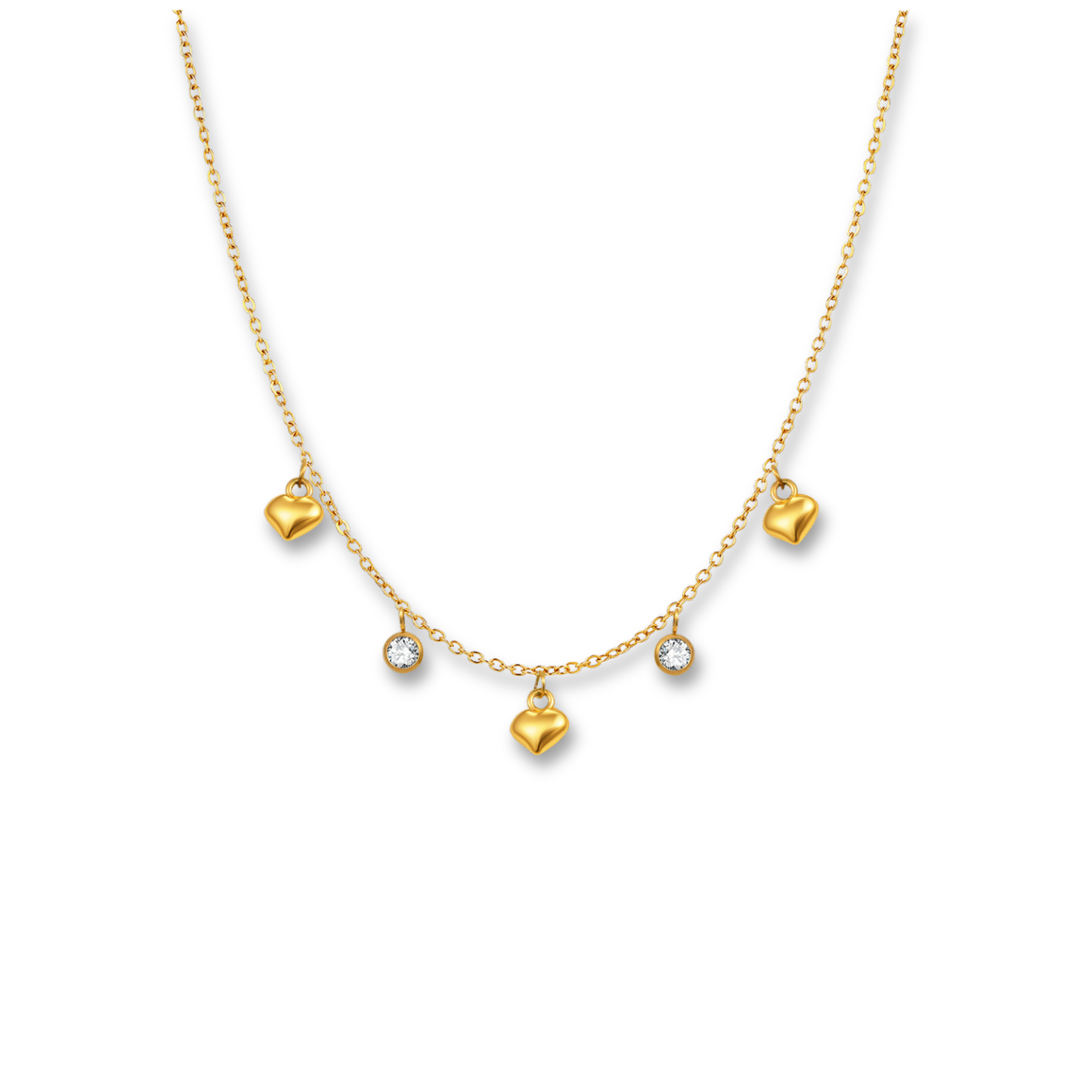 Collar Dorado Corazones y Zirconias Acero Inoxidable 1U7