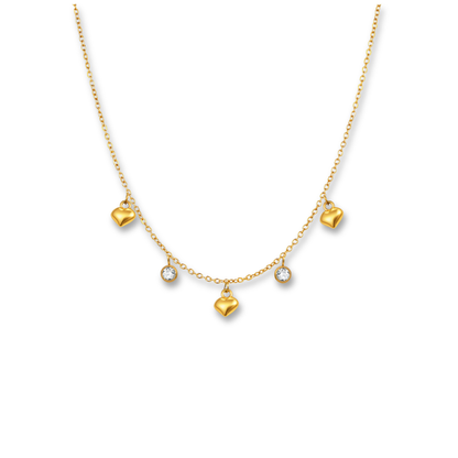 Collar Dorado Corazones y Zirconias Acero Inoxidable 1U7
