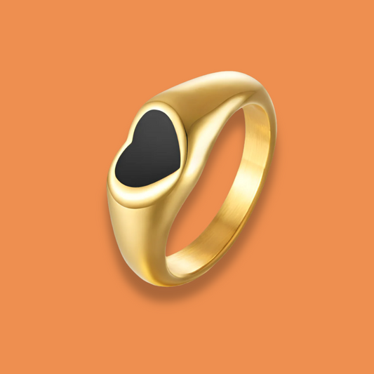 Anillo Dorado Corazón Negro Acero Inoxidable