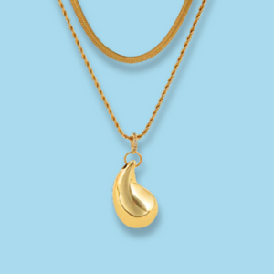 Collar Doble Gota Dorada Acero Inoxidable 1K4