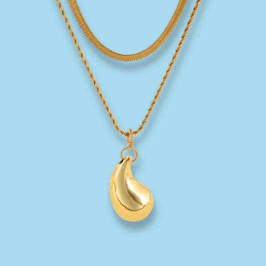 Collar Doble Gota Dorada Acero Inoxidable 1K4